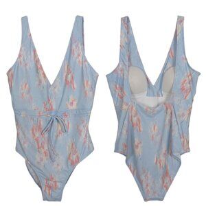 Summersalt One-Piece Women's Swimsuit 8 Abstract Pastel V-Neck Waist‎ Tie Lined
